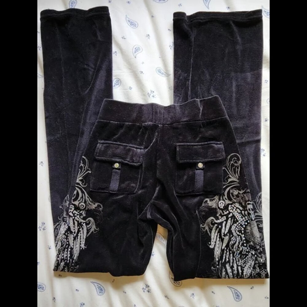 From Los Angeles by Bus Stop sz Small Angel Wing Skull Velour Pants